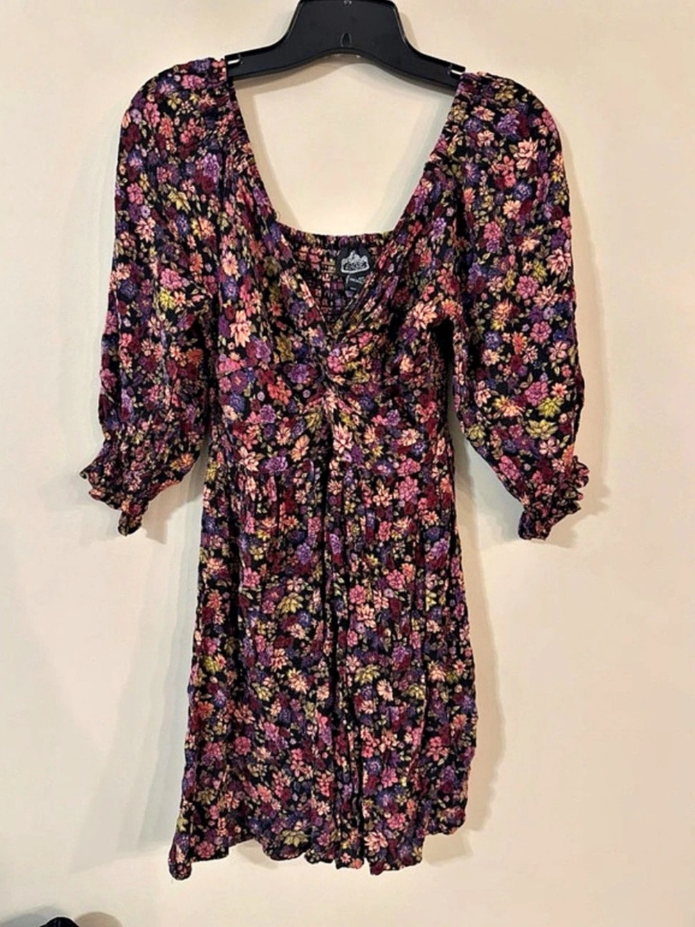 Floral Mini Dress in Black & Pink